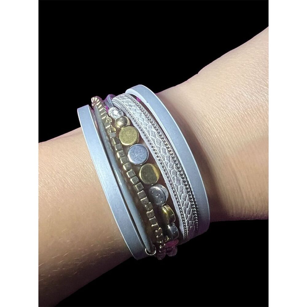 Boho Silver and Gold Multi-Layered Wrap Bracelet with Magnetic Closure - Picture 3 of 11